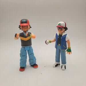 2 Ash Ketchum Action Figures Tomy 1998 Jakks Pacific 2007 Pokemon Loose